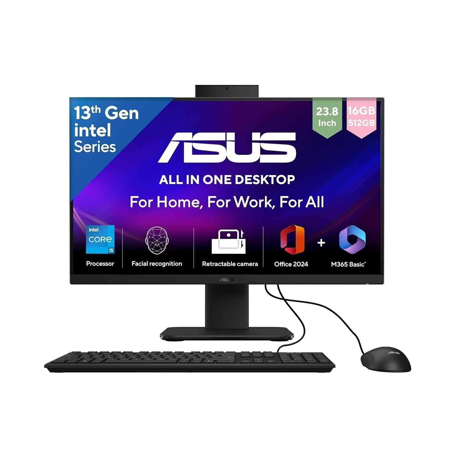 Asus H Series 23.8 inch FHD Black All-in-One Desktop with13th Gen/Intel Core i5 13420H/16GB/DDR5/512GB/SSD/Windows 11/Office 24/Retractable Camera Wired Keyboard & Mouse, V440VA-KBPC043WS