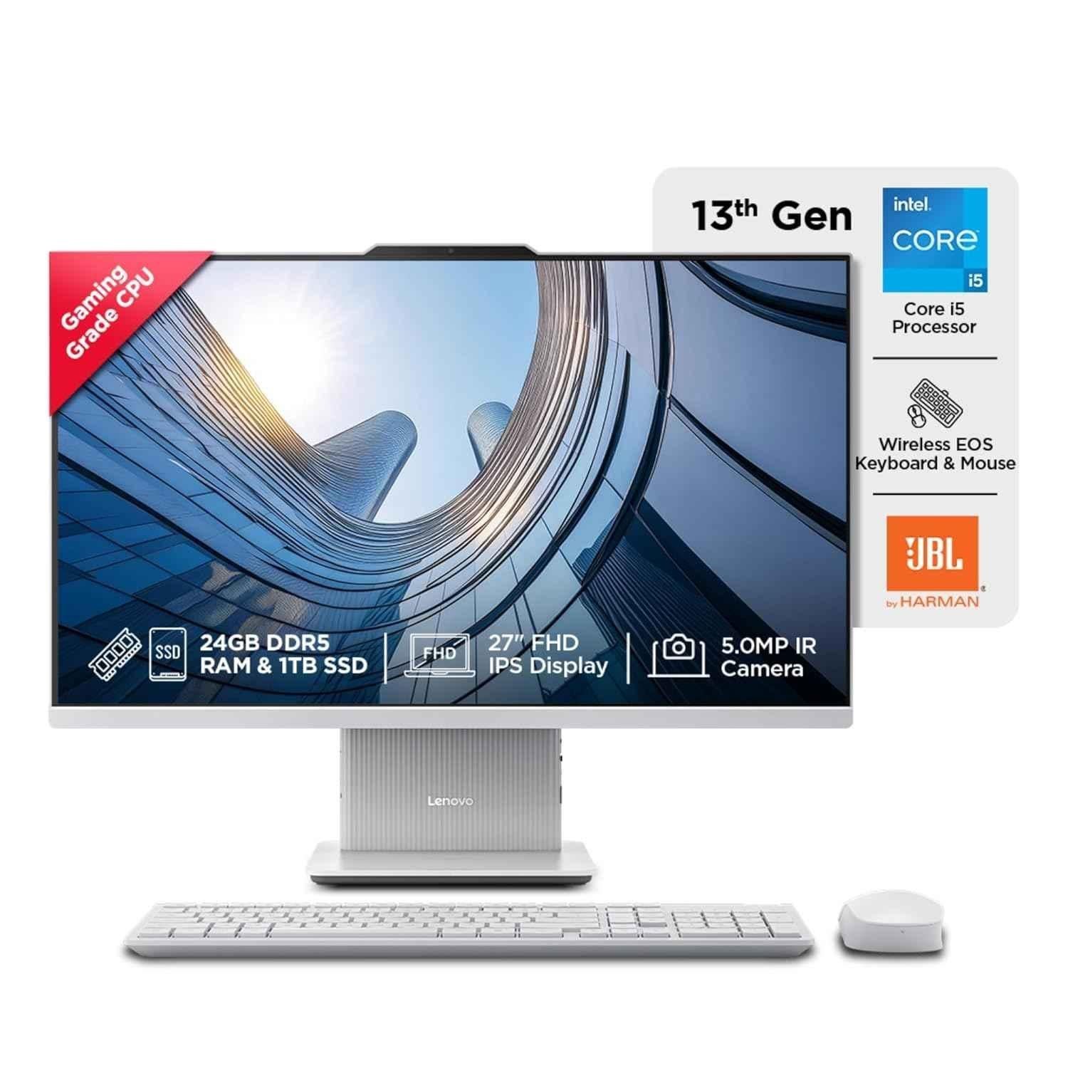 Lenovo IdeaCentre AIO 27IRH9 Cloud Grey Desktop with 13th Gen/Intel Core i5-13420H/24GB/1TB SSD/Win 11/Microsoft 365 & Office 24/Wireless EOS Keyboard & Mouse/27 inch FHD Display, F0HM00W6IN
