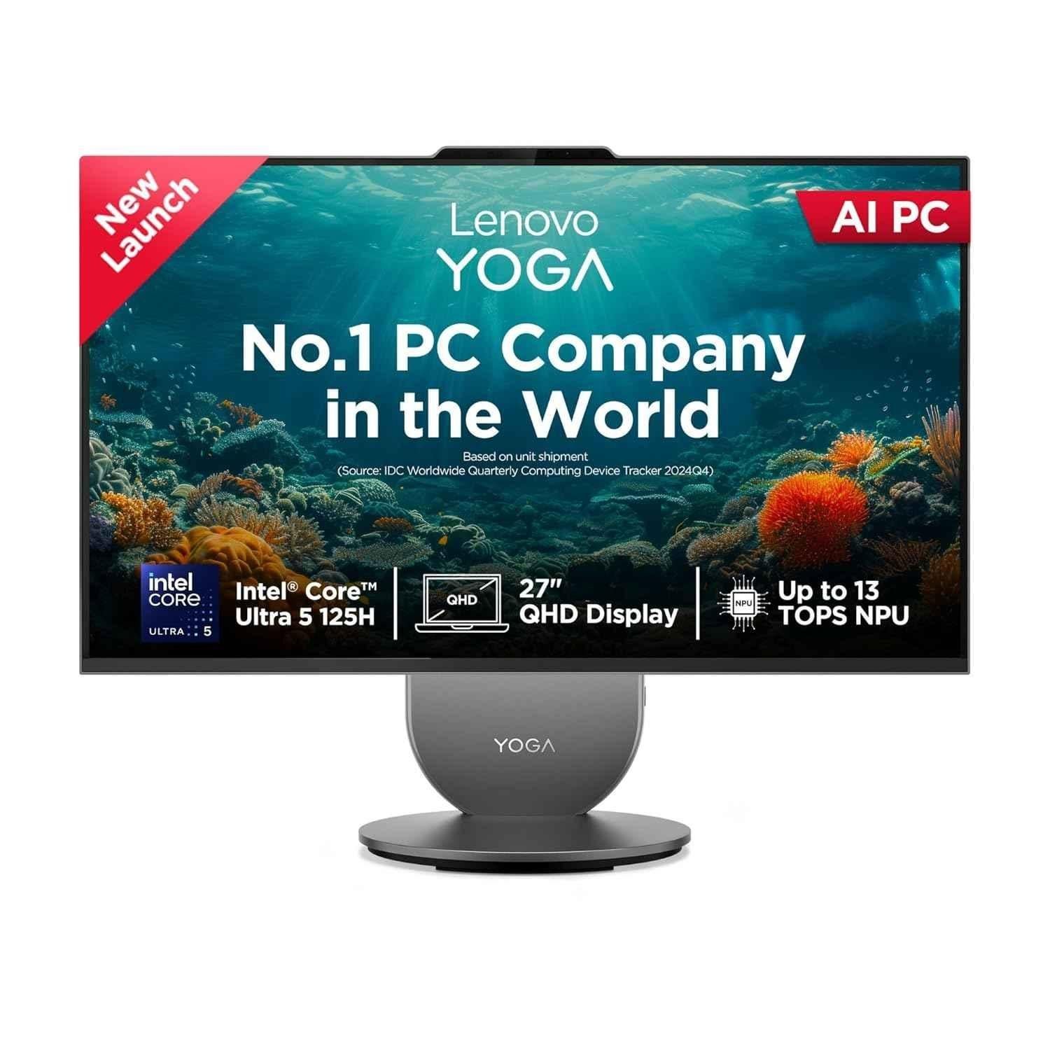 Lenovo Yoga AIO 27IAH10 Luna Grey Desktop with Intel Core Ultra 5/16GB/1TB SSD/Win 11/Microsoft 365 & Office 24/Wireless EOS Keyboard & Mouse/27 inch QHD Display, F0J2003EIN