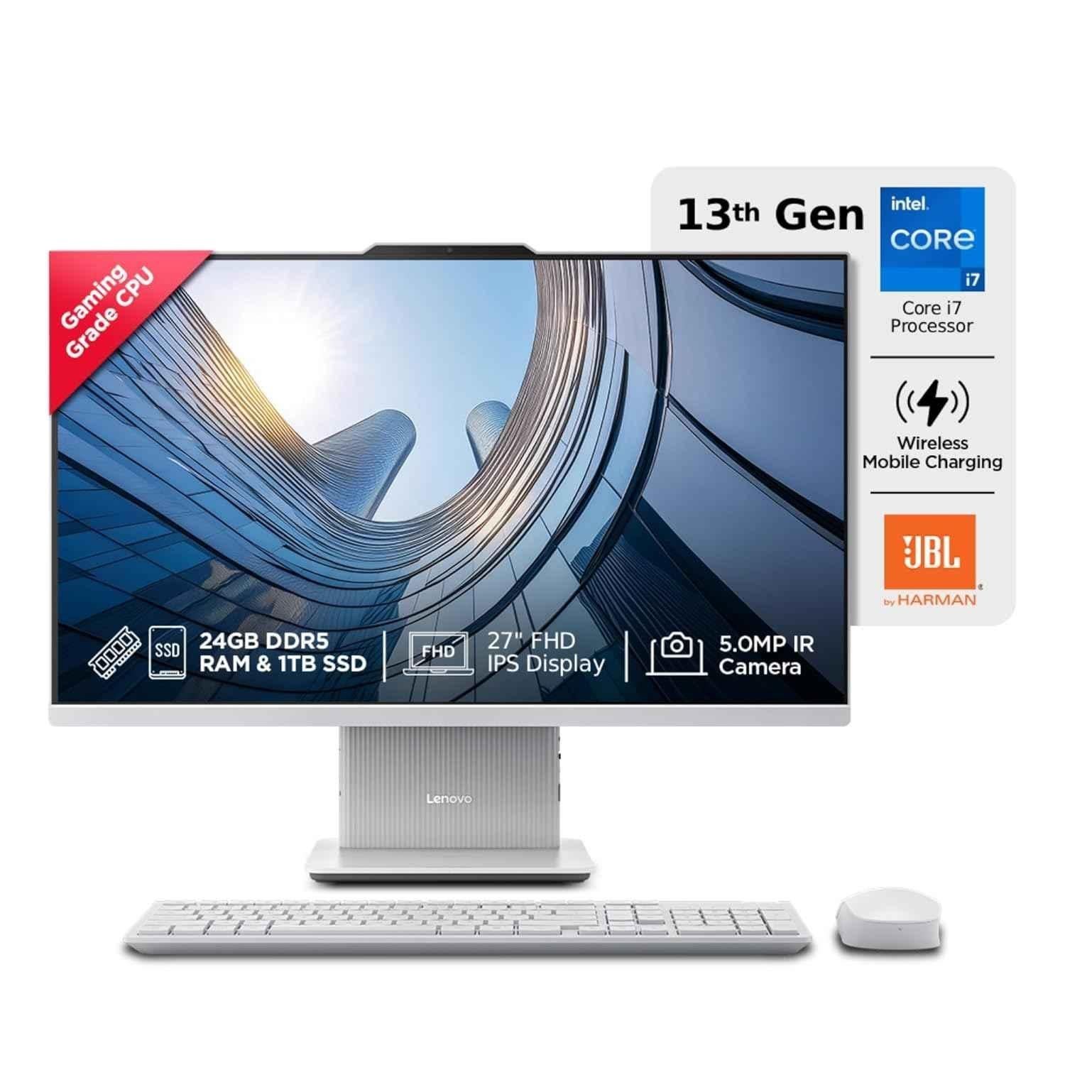 Lenovo IdeaCentre AIO 24IRH9 Cloud Grey Desktop with 13th Gen/Intel Core i7-13620H/24GB/1TB SSD/Win 11/Microsoft 365 & Office 24/Wireless EOS Keyboard & Mouse/24 inch FHD Display, F0HN00VBIN