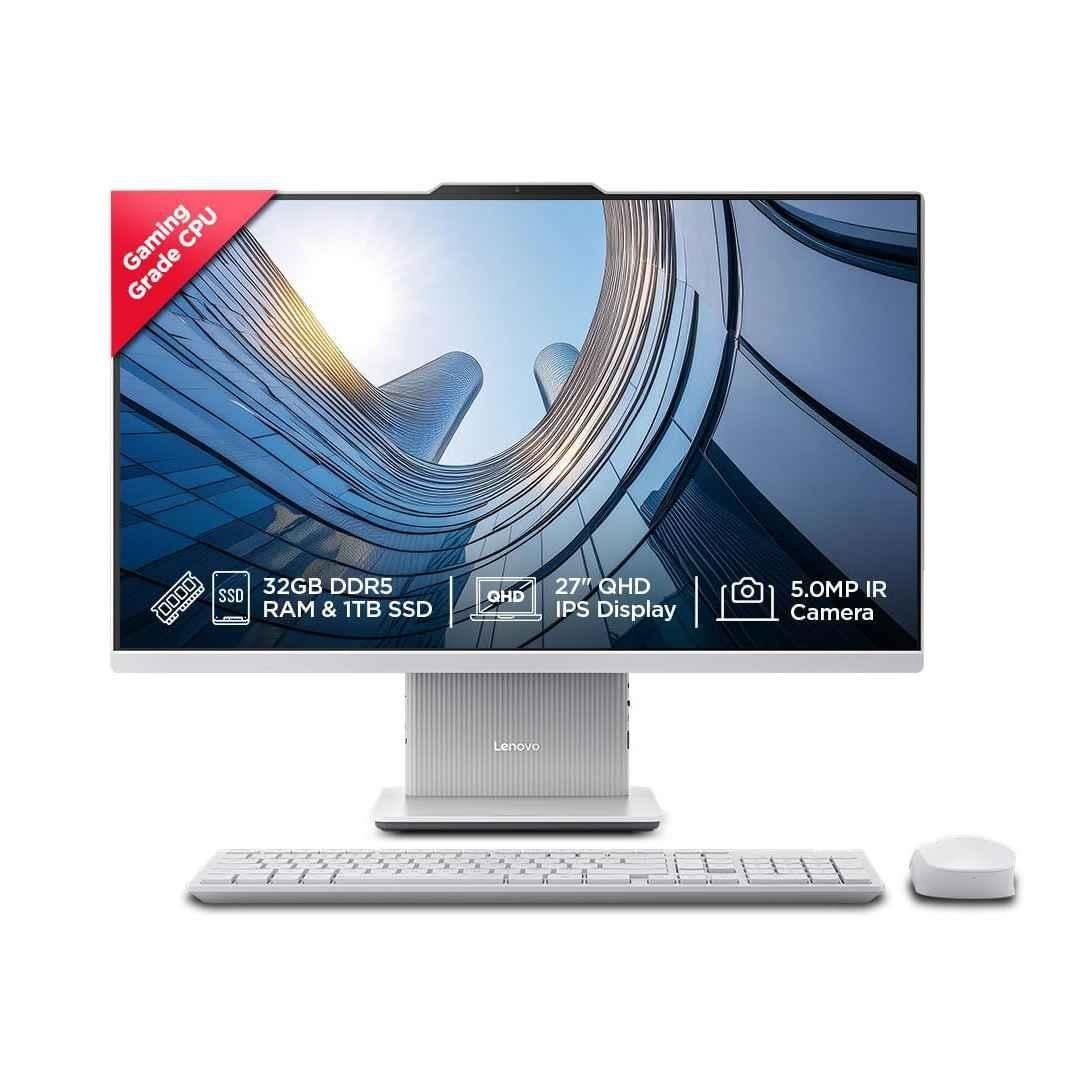 Lenovo IdeaCentre AIO 27 inch Grey QHD All In One Desktop with Intel Core i5 13420H/32GB DDR5/1TB SSD/MS Office 2021/Windows 11 Home, Keyboard & Mouse, F0HM00PPIN