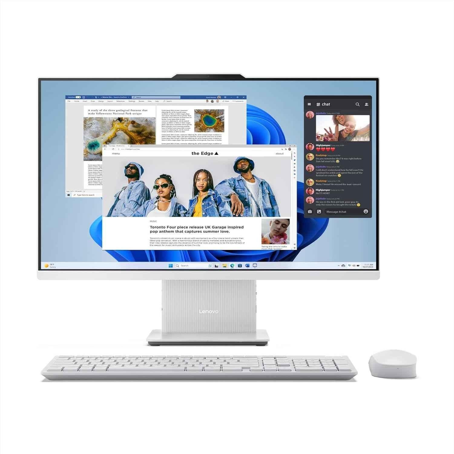 Lenovo IdeaCentre AIO 27 inch Cloud Grey QHD All In One Desktop with Intel Core i3-1315U/8GB DDR5/512GB SSD/MS Office 2024/Windows 11 Home, Keyboard & Mouse, F0HM00PKIN
