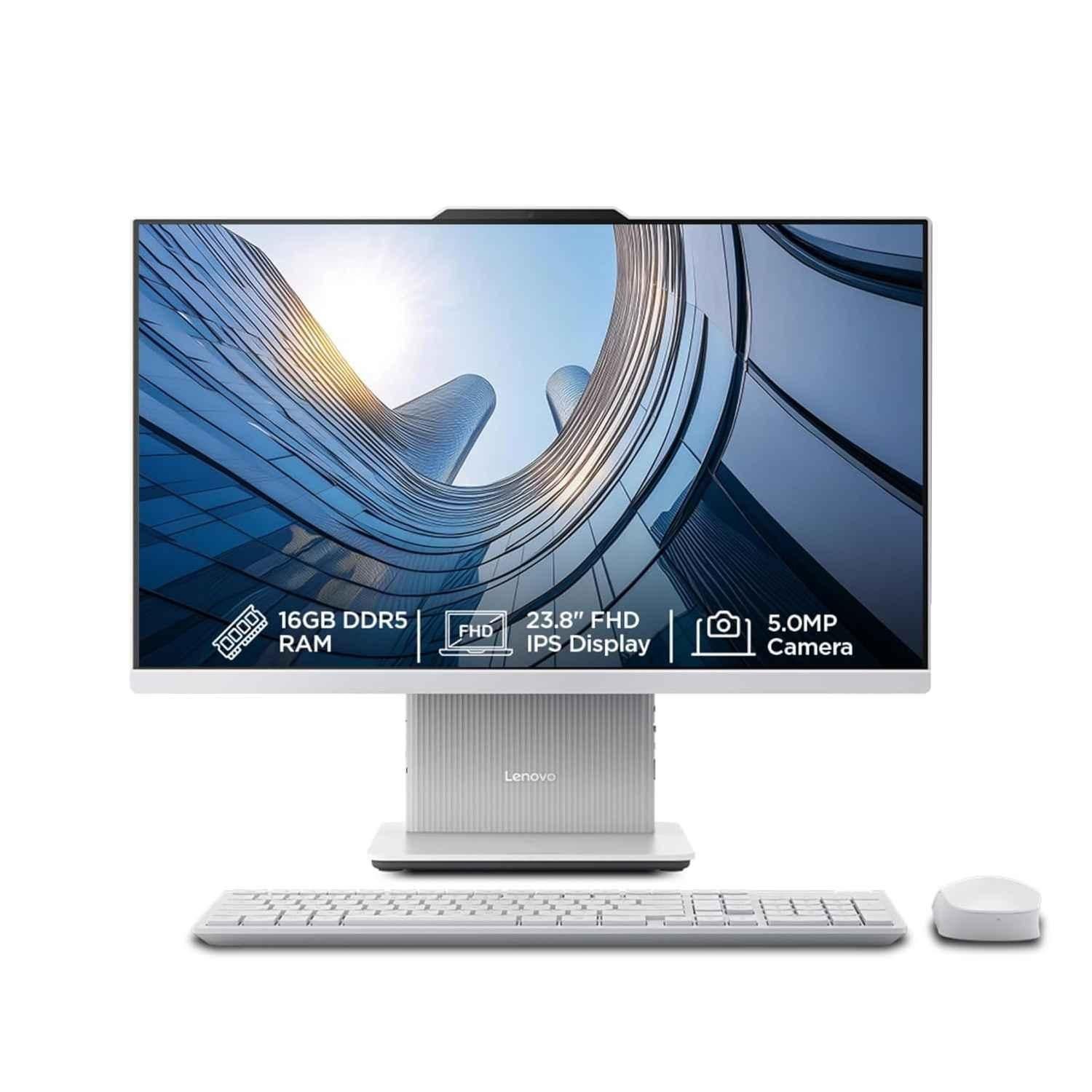 Lenovo IdeaCentre AIO 23.8 inch Grey QHD All In One Desktop with Intel Core i5 13420H/16GB DDR5/512GB SSD/MS Office 2021/Windows 11 Home, Keyboard & Mouse, F0HN003WIN