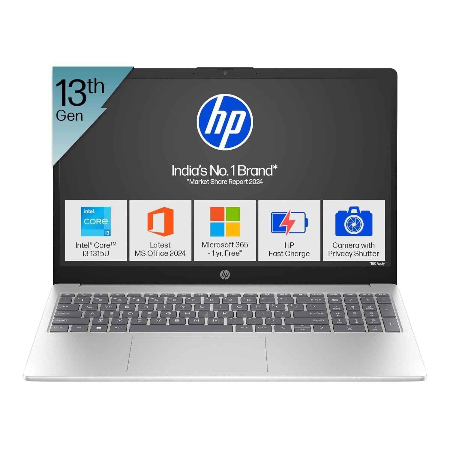 HP B61ZFPA Natural Silver Laptop with 13th Gen/Intel Core i3-1315U Processor/8GB RAM/512GB SSD & 15.6 inch FHD Display, FD0465TU