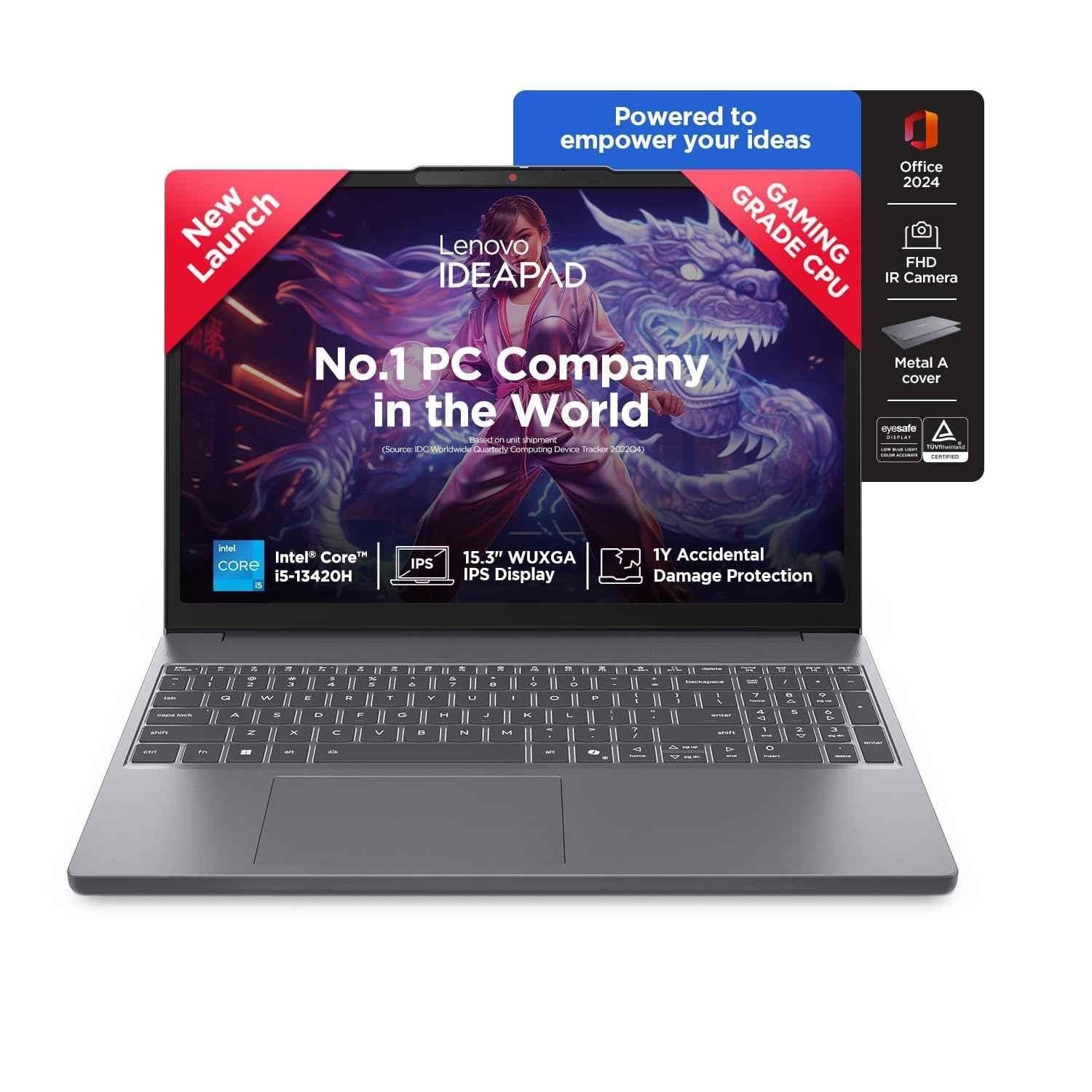 Lenovo IdeaPad Slim 3 Grey Laptop with 13th Gen/Intel Core i5 Processor/16GB RAM/512GB SSD & 15.1 inch FHD Display, 83K100C6IN