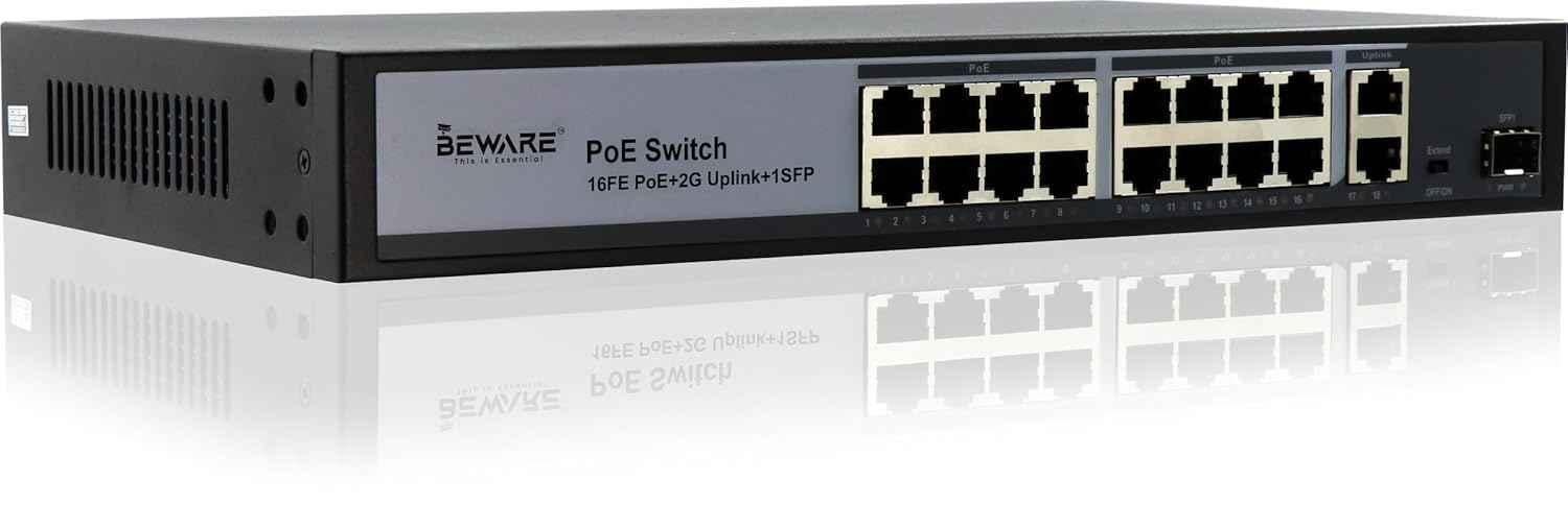 Beware 16 Port PoE Switch with 2 Gigabit Uplink | Professional PoE Network Switch for CCTV Surveillance & Networking