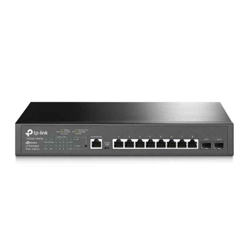 TP-Link Jetstream Black 8-Port Gigabit L2 Managed PoE Plus Switch with 2 SFP Slots, T2500G-10MPS