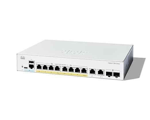 Cisco Catalyst 1300 8 Ports 10/100/1000 + 2x1 Gigabit Ethernet Copper/SFP PoE Network Switch, C1300-8P-E-2G